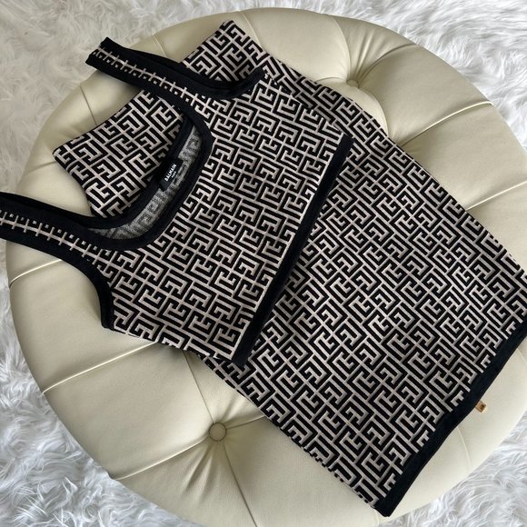 Cropped Bicolor Jacquard Sports Bra Top With Balmain Monogram - 36 - Picture 3 of 8